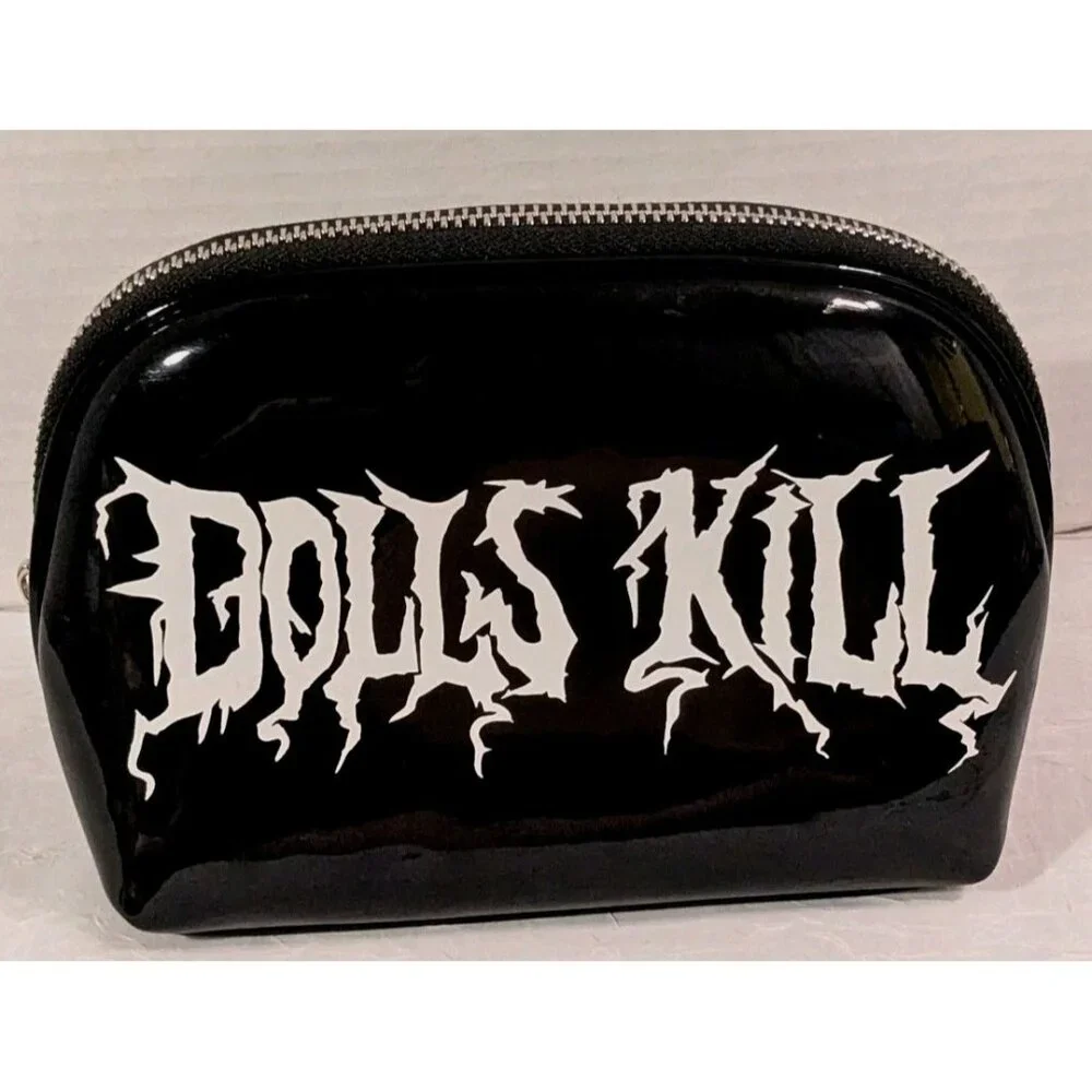 Dolls Kill Logo Bag Cosmetics Toiletry Pouch Makeup Travel Glossy Black Goth